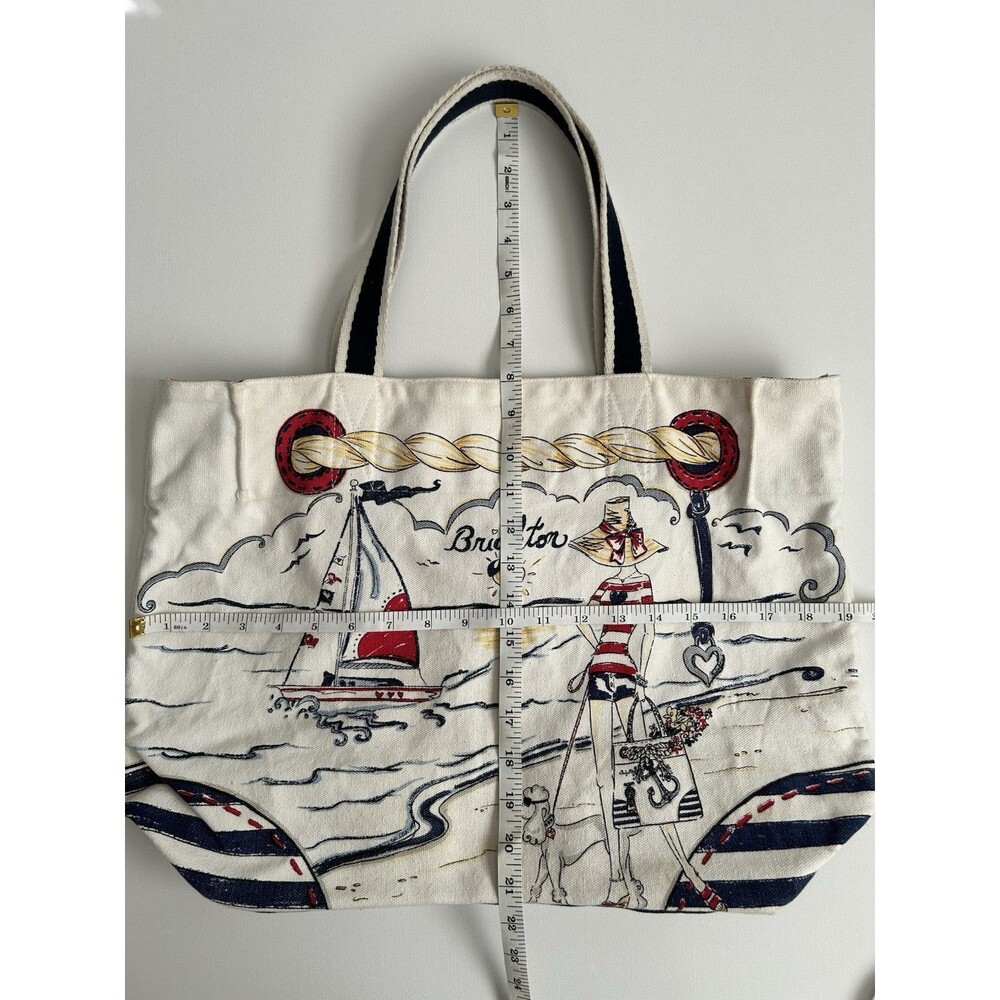BRIGHTON Nautical Beach Canvas Shopper Tote Bag Red/White/Blue Anchor Sailboat - Picture 3 of 13